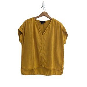 Tahari Linen Mustard Yellow Oversized Relaxed Boxy Top Blouse Size M